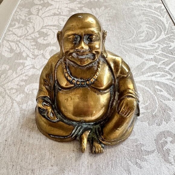 Vintage Solid Brass Laughing Buddha 4" Tall - Picture 2 of 6